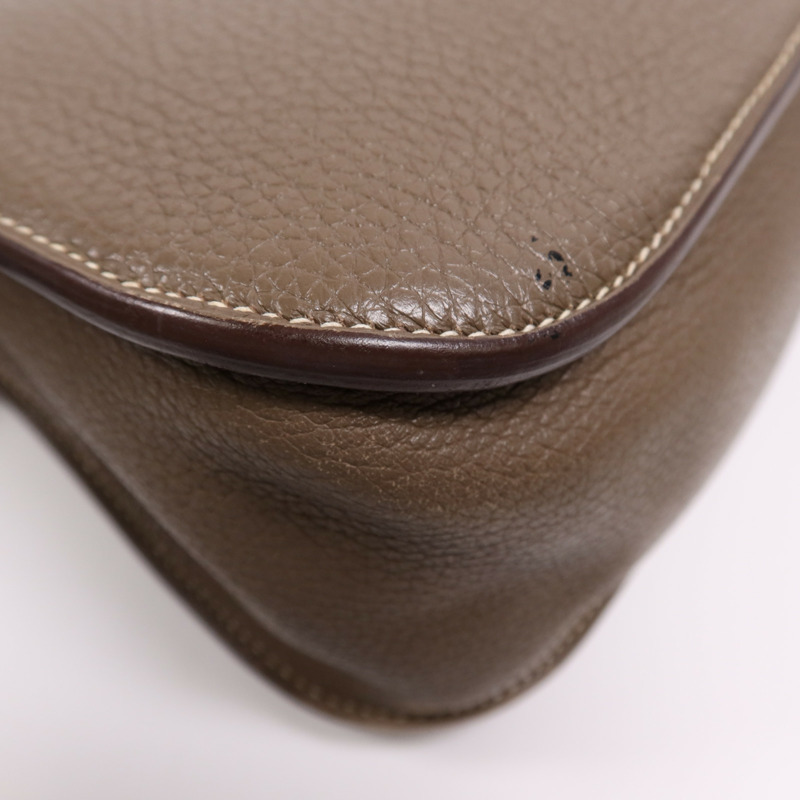 HERMES Clemence皮革Halzan 31銀扣手挽肩背兩用袋Etoupe-12