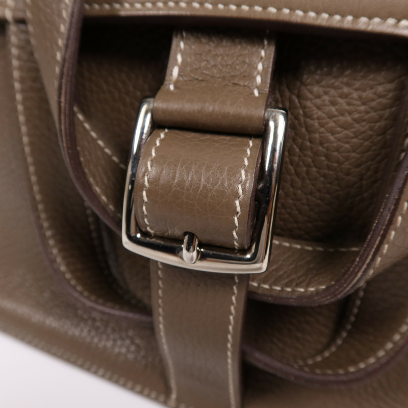 HERMES Clemence皮革Halzan 31銀扣手挽肩背兩用袋Etoupe-13