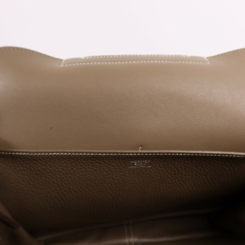 HERMES Clemence皮革Halzan 31銀扣手挽肩背兩用袋Etoupe-14