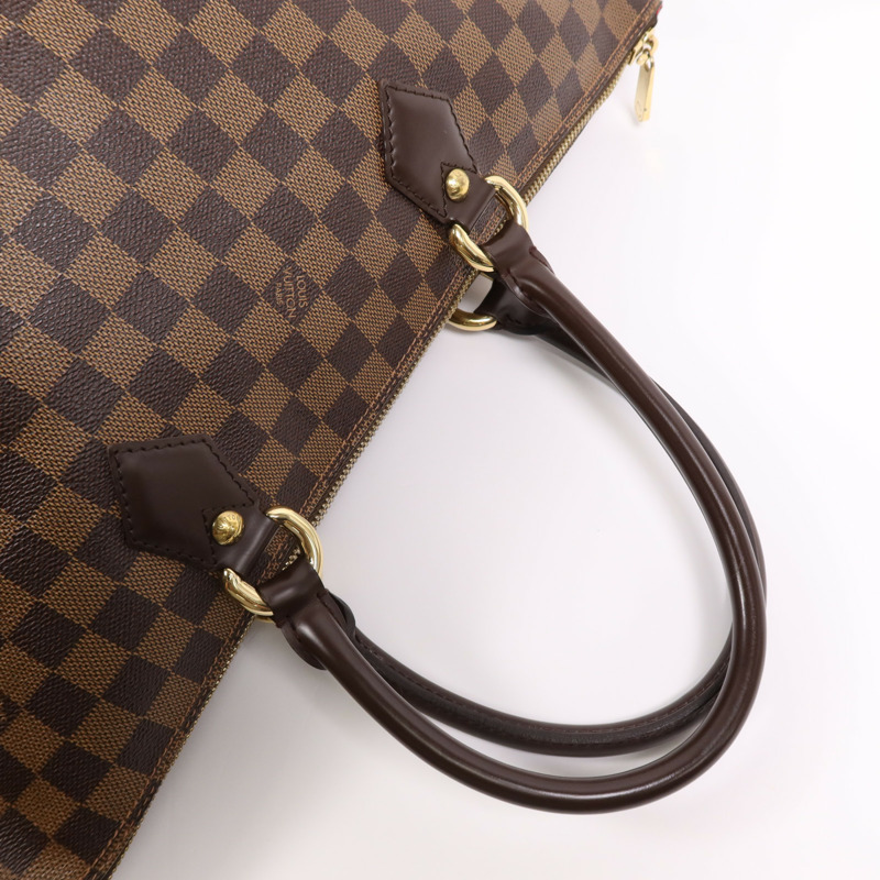 LOUIS VUITTON Damier Saleya MM金扣肩背袋/手挽袋棕色-9