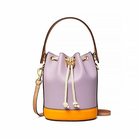 【TORY BURCH】撞色拼接皮革水桶包-紫色