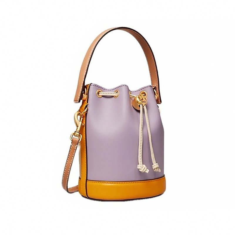 【TORY BURCH】撞色拼接皮革水桶包-紫色-1
