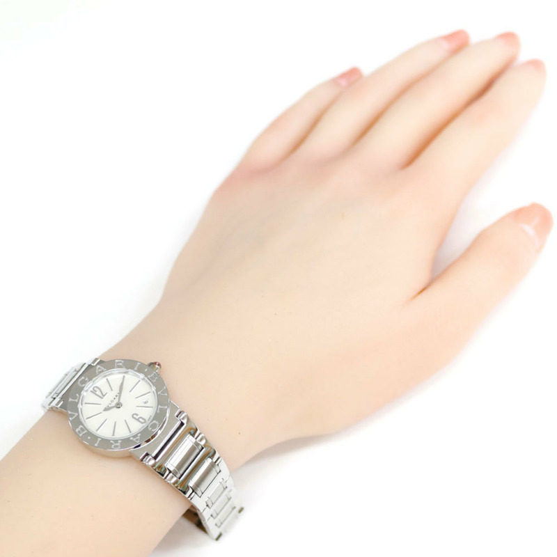 寶格麗手錶 BBL26S 不鏽鋼石英女款 BVLGARI 白色貝殼面翻新-1