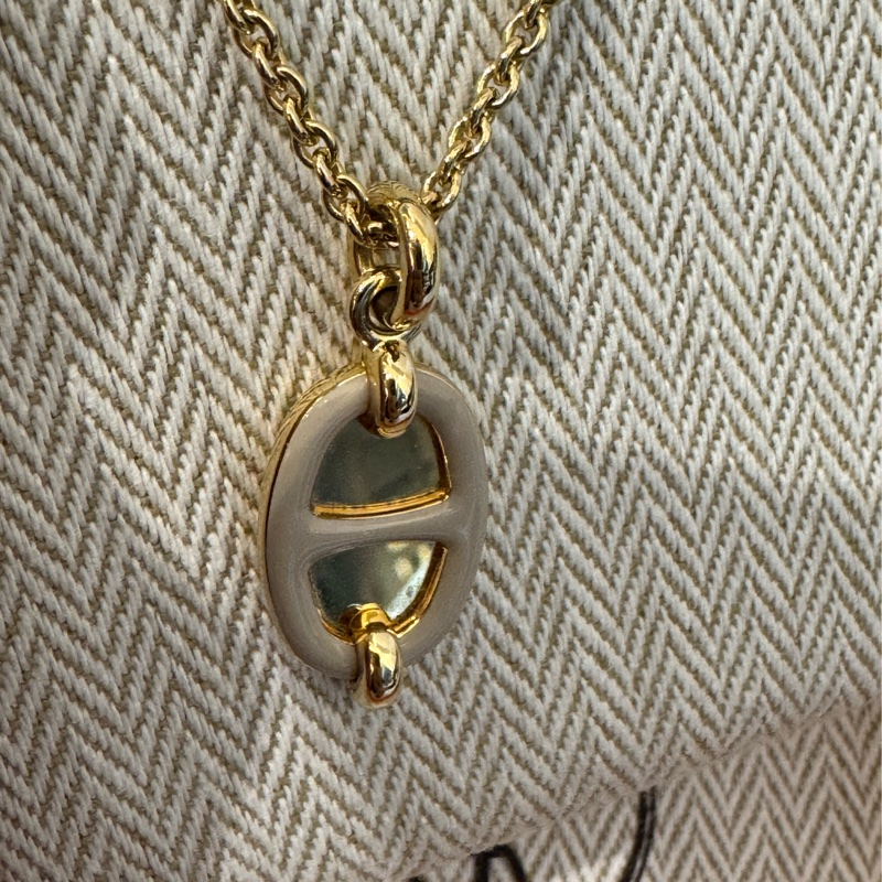 Hermes奶茶色豬鼻子金項鏈-1