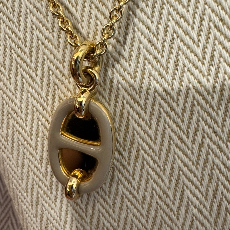 Hermes奶茶色豬鼻子金項鏈-2