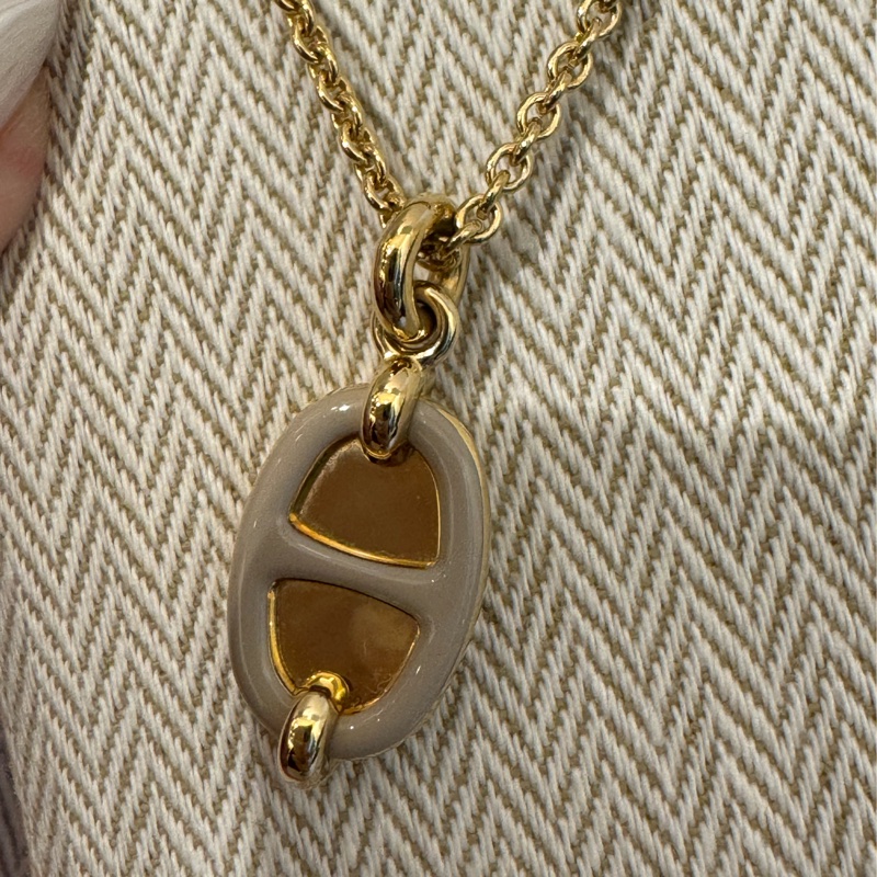 Hermes奶茶色豬鼻子金項鏈-3