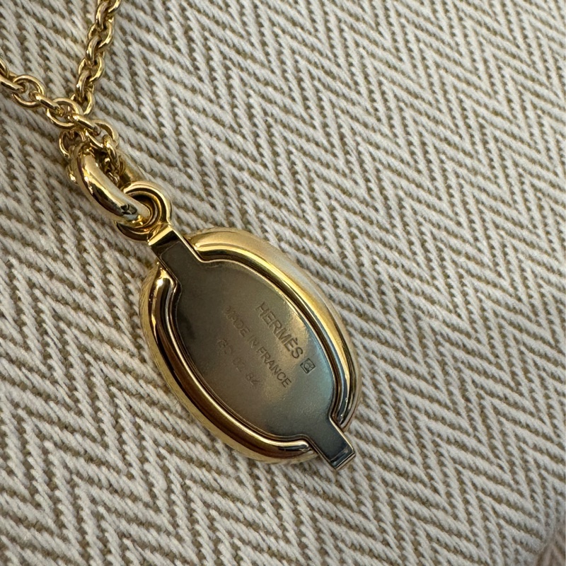Hermes奶茶色豬鼻子金項鏈-4