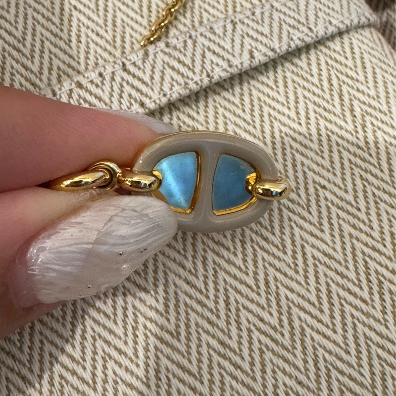 Hermes奶茶色豬鼻子金項鏈-5