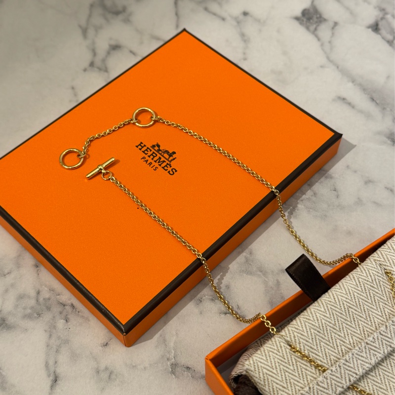 Hermes奶茶色豬鼻子金項鏈-8