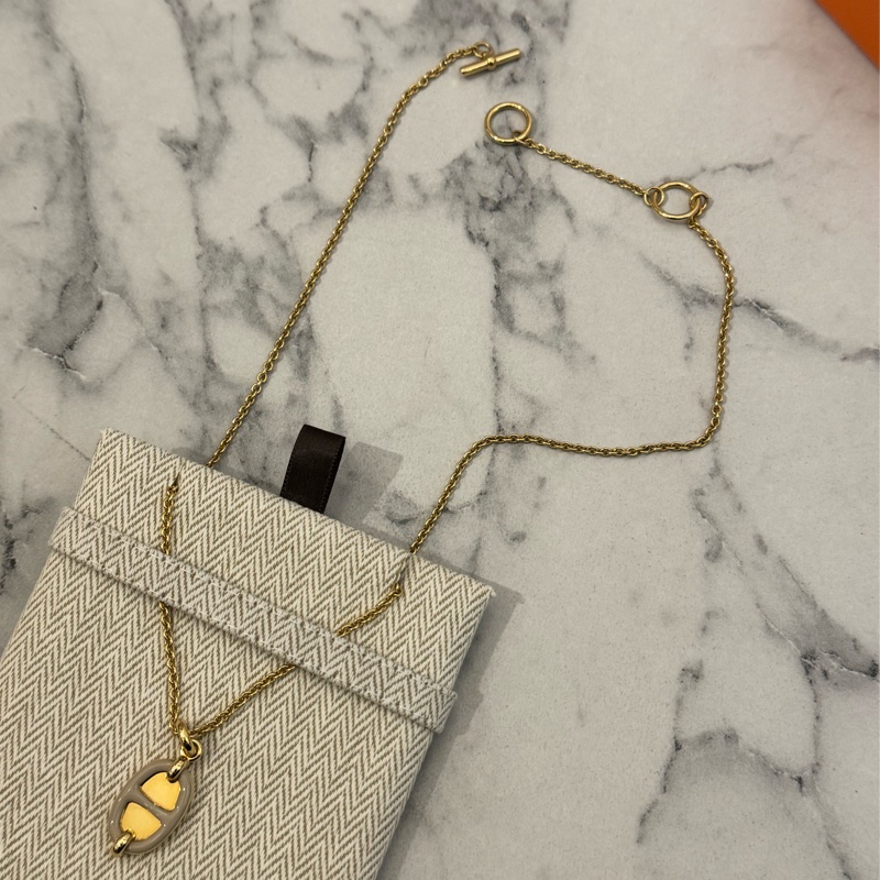 Hermes奶茶色豬鼻子金項鏈-10