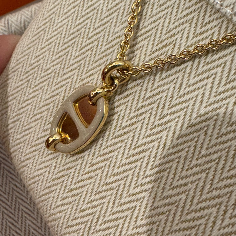 Hermes奶茶色豬鼻子金項鏈-11