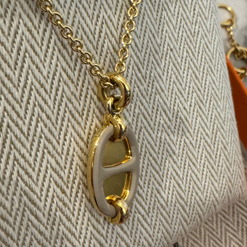 Hermes奶茶色豬鼻子金項鏈-12