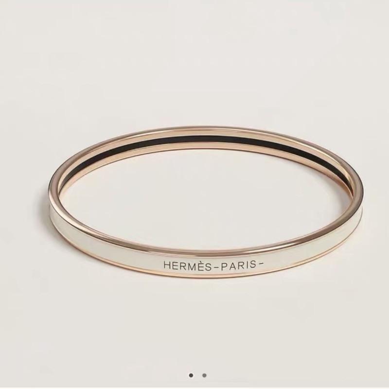 HERMES 🐎愛馬仕 Uni 新款琺瑯手鐲 奶茶色金扣 尺碼55 (內圈18cm)-0