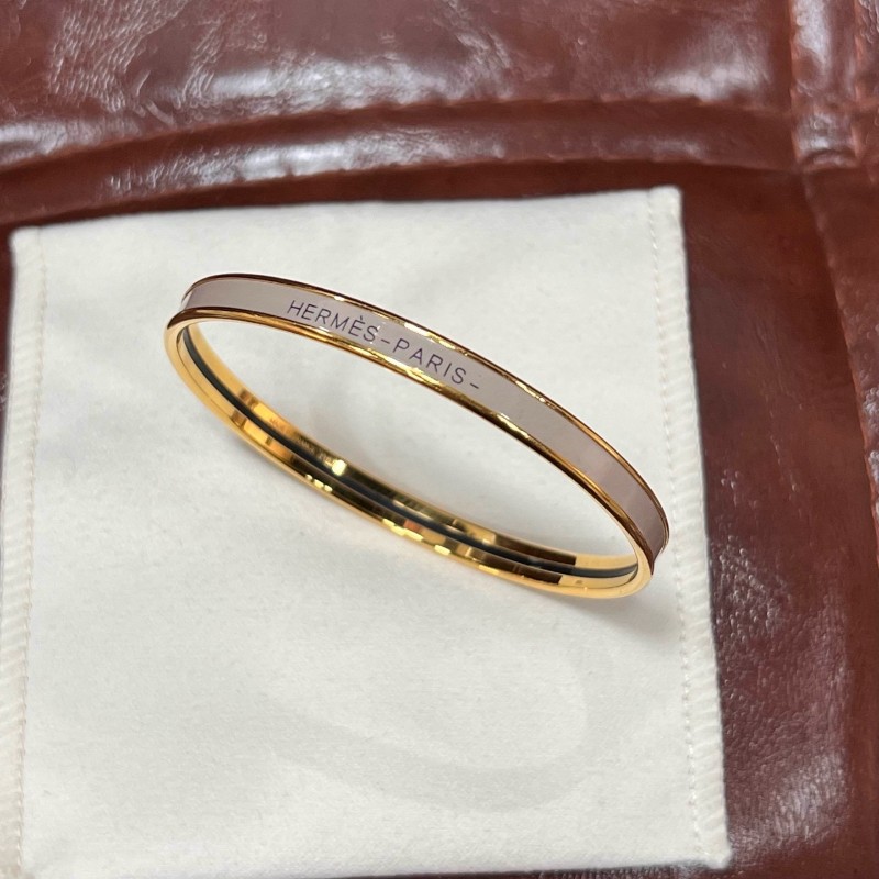 HERMES 🐎愛馬仕 Uni 新款琺瑯手鐲 奶茶色金扣 尺碼55 (內圈18cm)-1