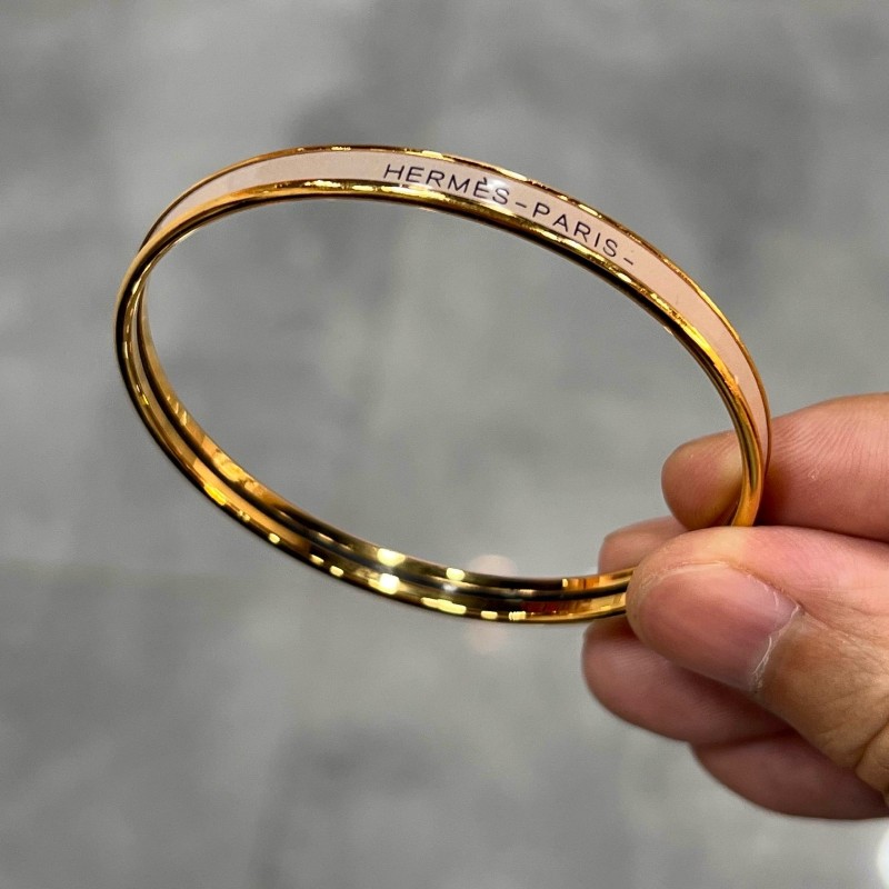 HERMES 🐎愛馬仕 Uni 新款琺瑯手鐲 奶茶色金扣 尺碼55 (內圈18cm)-3