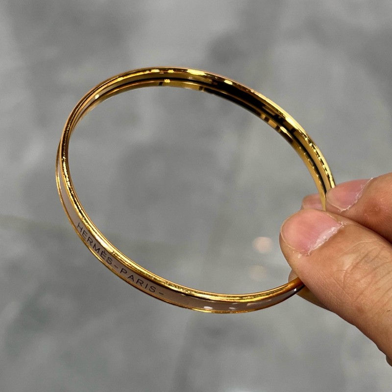 HERMES 🐎愛馬仕 Uni 新款琺瑯手鐲 奶茶色金扣 尺碼55 (內圈18cm)-5
