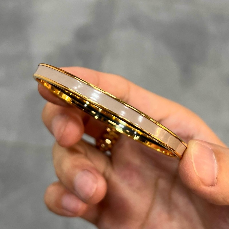 HERMES 🐎愛馬仕 Uni 新款琺瑯手鐲 奶茶色金扣 尺碼55 (內圈18cm)-6