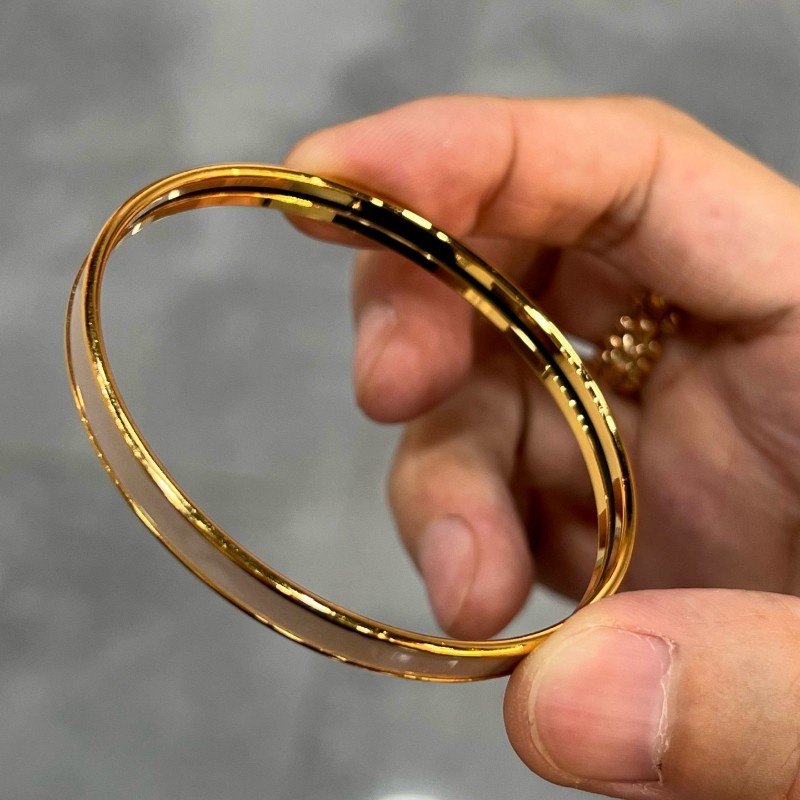 HERMES 🐎愛馬仕 Uni 新款琺瑯手鐲 奶茶色金扣 尺碼55 (內圈18cm)-7