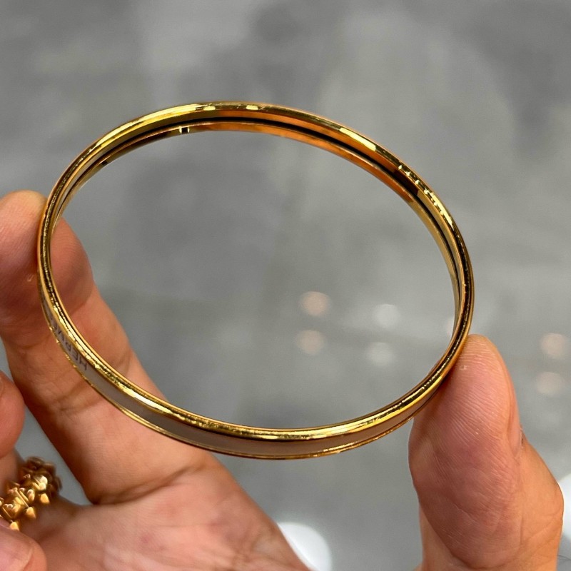 HERMES 🐎愛馬仕 Uni 新款琺瑯手鐲 奶茶色金扣 尺碼55 (內圈18cm)-8