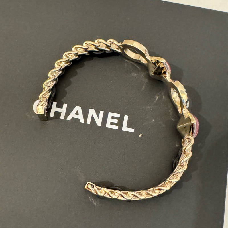 chanel 珍珠粉水鑽coco皮穿鏈C手環 M號-5