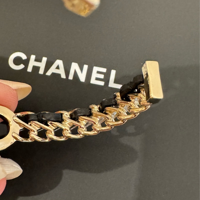 chanel 珍珠粉水鑽coco皮穿鏈C手環 M號-9