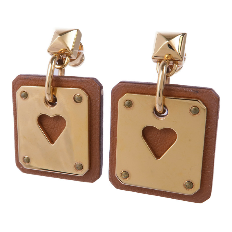 HERMES Swift皮革/鍍金As de Coeur Earrings耳環-1