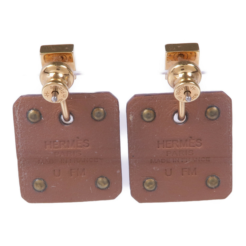 HERMES Swift皮革/鍍金As de Coeur Earrings耳環-2