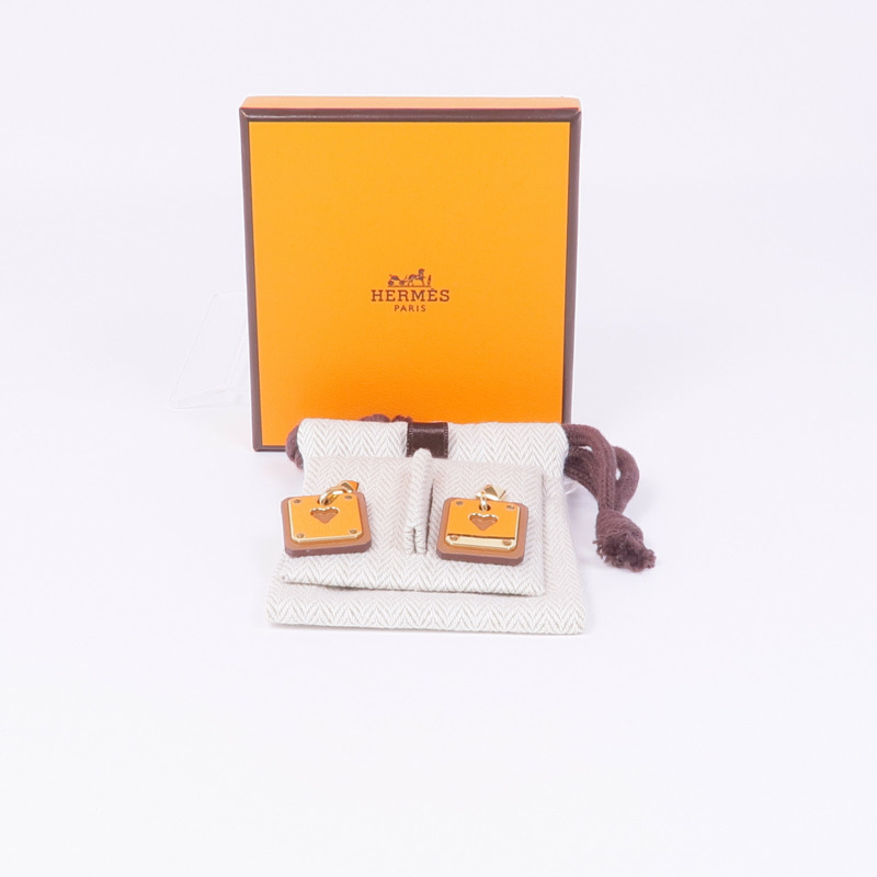HERMES Swift皮革/鍍金As de Coeur Earrings耳環-7