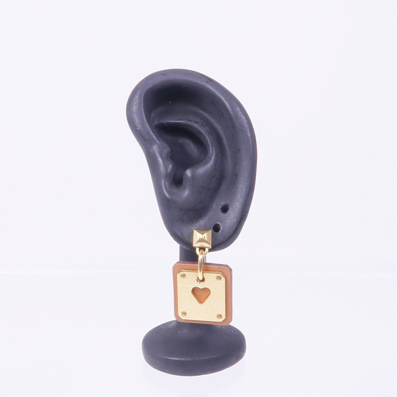 HERMES Swift皮革/鍍金As de Coeur Earrings耳環-8