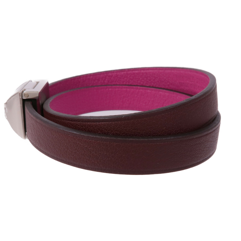 HERMES Swift皮革Medor Infini Double Tour Bracelet銀扣手帶Rose Pourpre-1