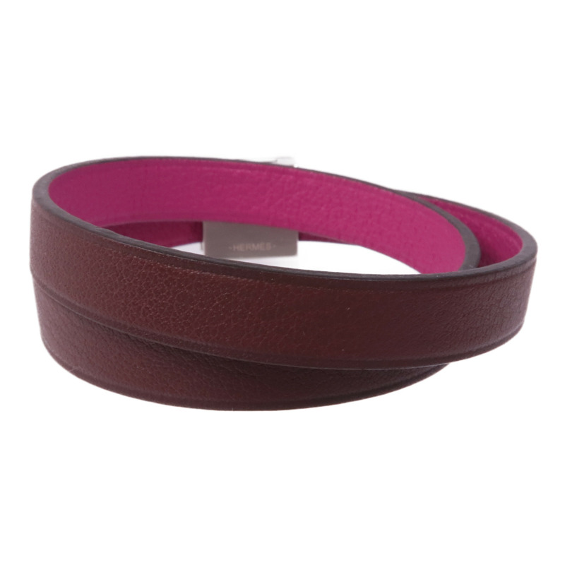 HERMES Swift皮革Medor Infini Double Tour Bracelet銀扣手帶Rose Pourpre-2