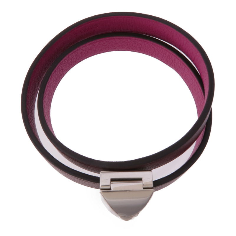 HERMES Swift皮革Medor Infini Double Tour Bracelet銀扣手帶Rose Pourpre-3