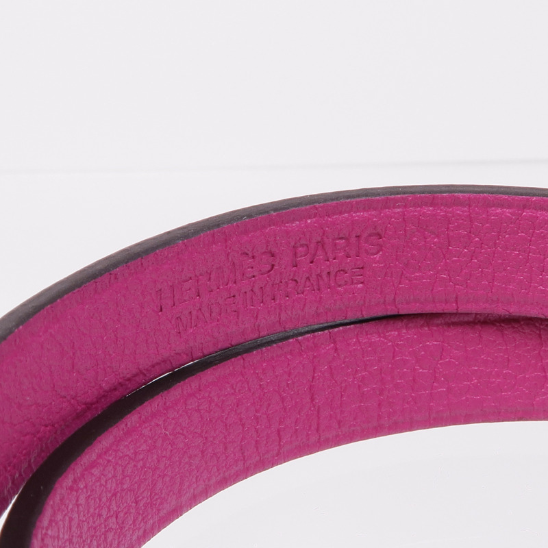 HERMES Swift皮革Medor Infini Double Tour Bracelet銀扣手帶Rose Pourpre-4
