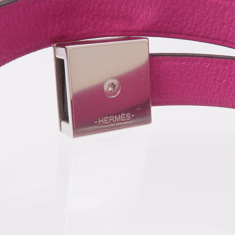 HERMES Swift皮革Medor Infini Double Tour Bracelet銀扣手帶Rose Pourpre-8