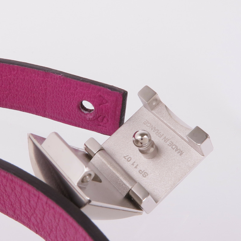 HERMES Swift皮革Medor Infini Double Tour Bracelet銀扣手帶Rose Pourpre-10