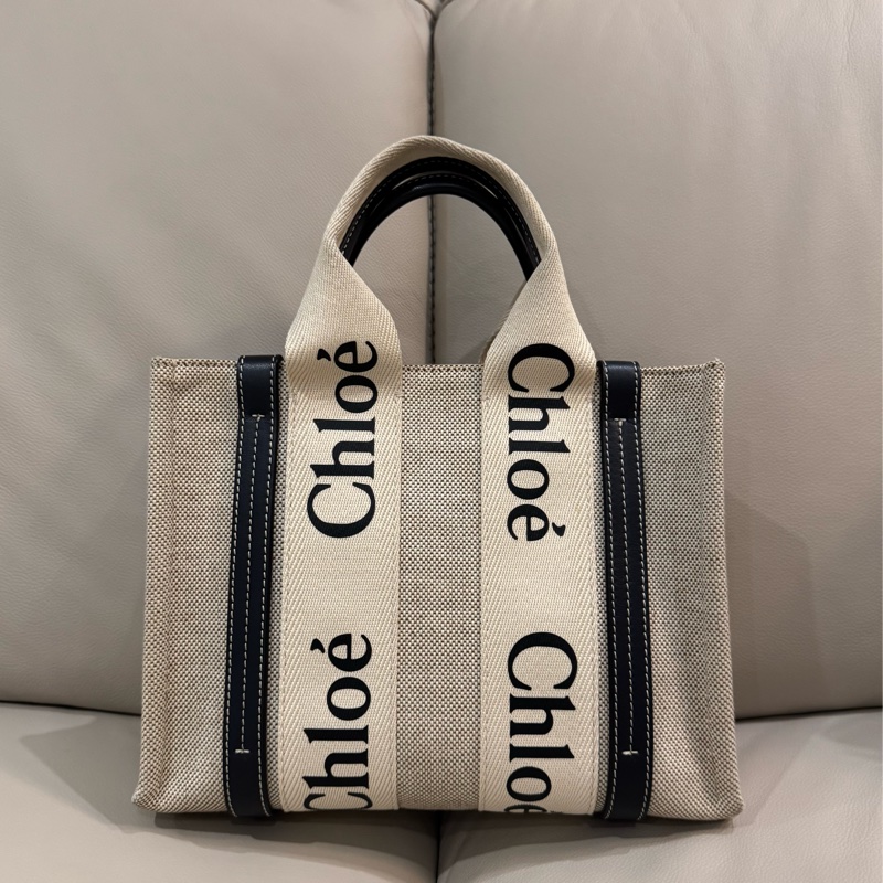 Chloe 經典 woody bag/托特包/深藍配米色/小號/95新美品-3