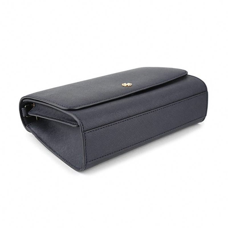 【TORY BURCH】雙T-LOGO防刮皮革翻蓋斜背包-黑色-2