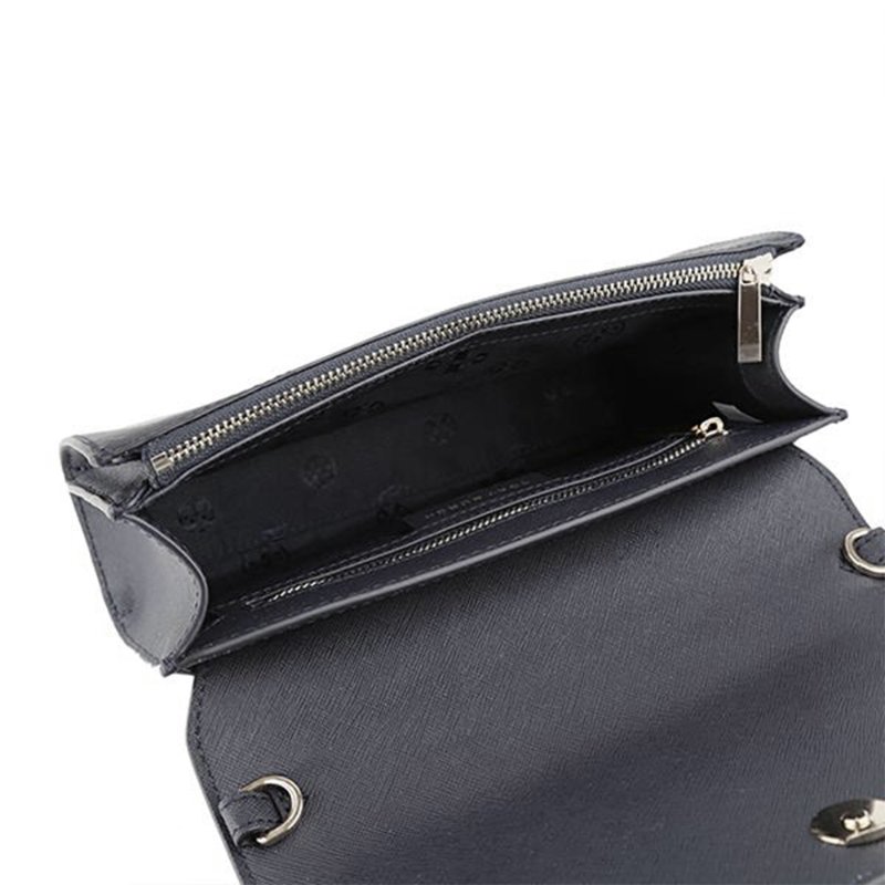 【TORY BURCH】雙T-LOGO防刮皮革翻蓋斜背包-黑色-3