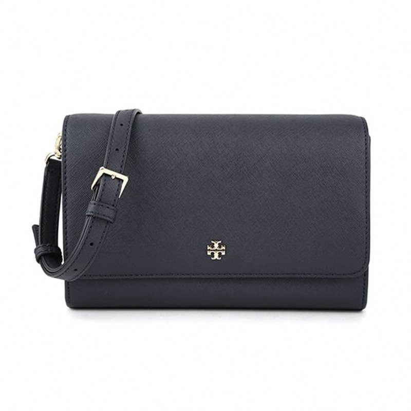 【TORY BURCH】雙T-LOGO防刮皮革翻蓋斜背包-黑色-4