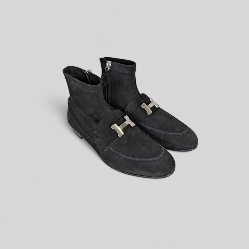 莉亞精品♡Hermes 麂皮低跟短靴 尺碼36 近新閒置-0