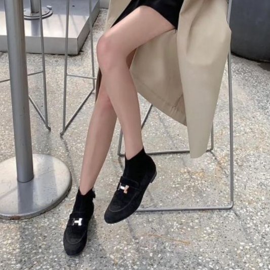 莉亞精品♡Hermes 麂皮低跟短靴 尺碼36 近新閒置-1