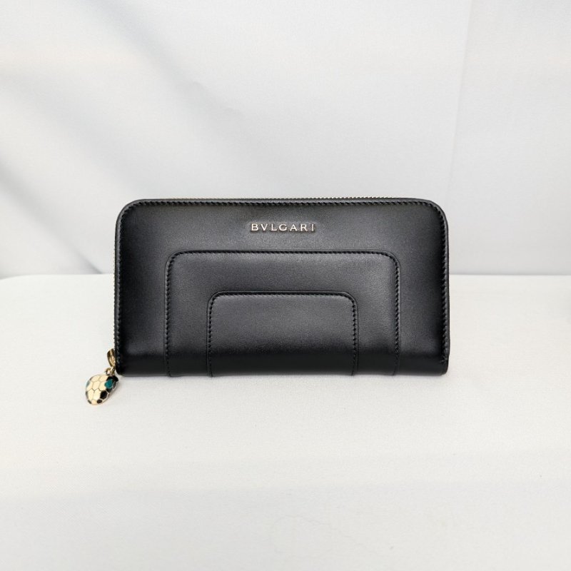 莉亞精品♡Bvlgari 蛇頭拉鍊黑長夾 近新閒置-0