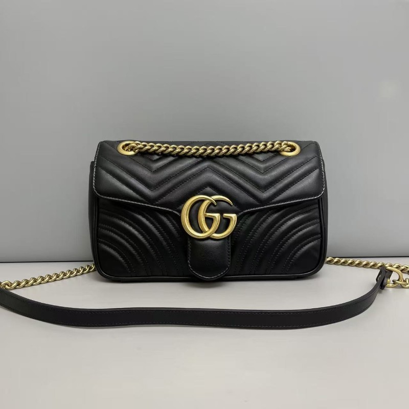 Gucci古馳 marmont中號 黑色全皮肩背包 斜背包-0