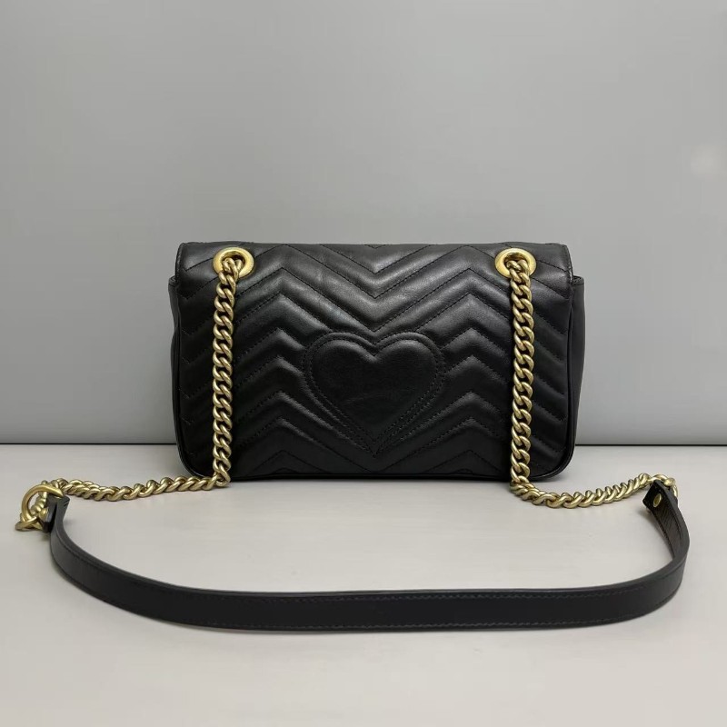 Gucci古馳 marmont中號 黑色全皮肩背包 斜背包-1