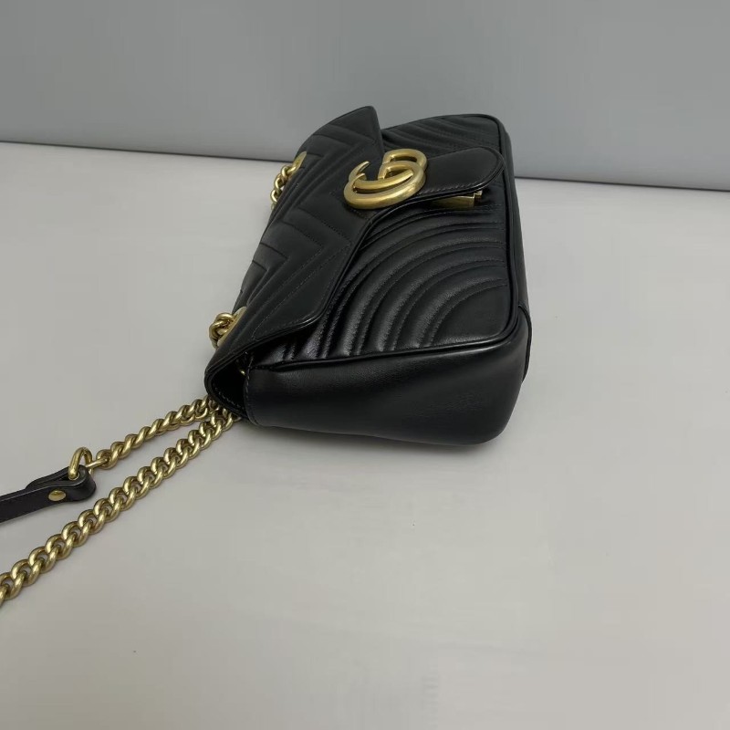 Gucci古馳 marmont中號 黑色全皮肩背包 斜背包-2