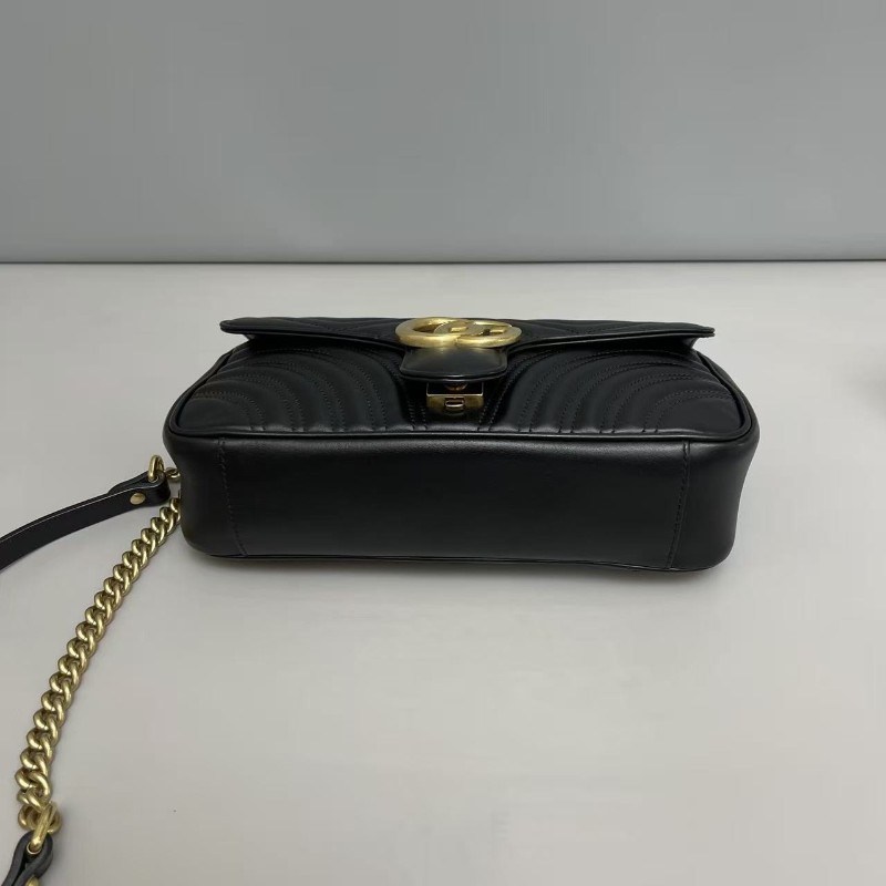 Gucci古馳 marmont中號 黑色全皮肩背包 斜背包-3