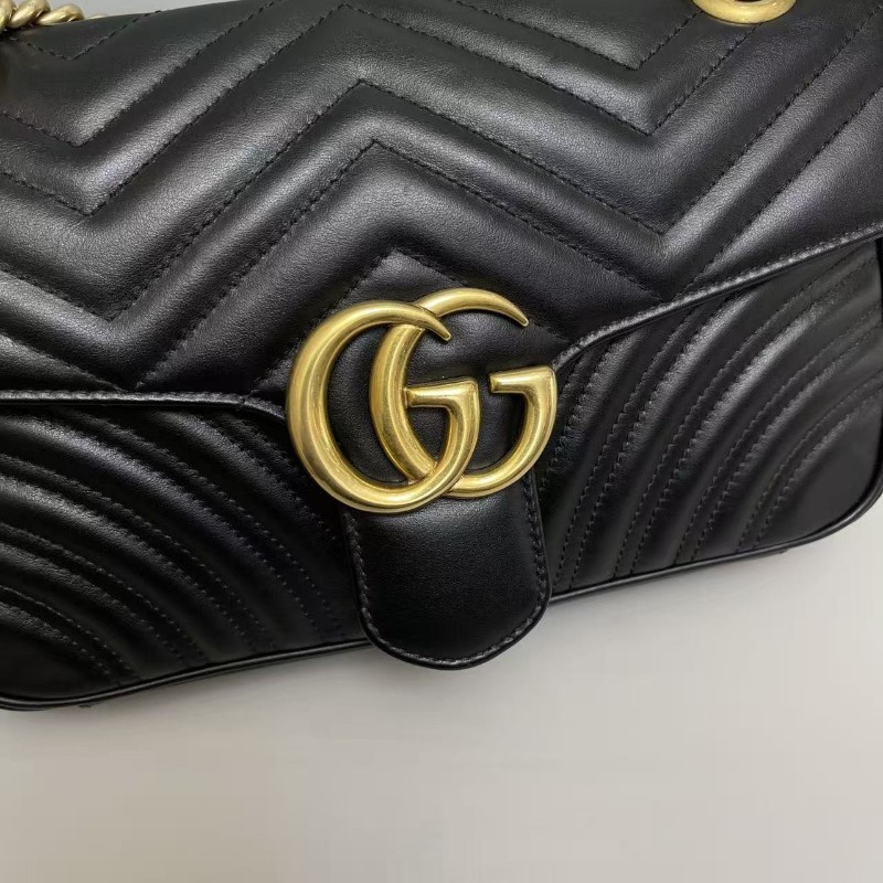 Gucci古馳 marmont中號 黑色全皮肩背包 斜背包-5