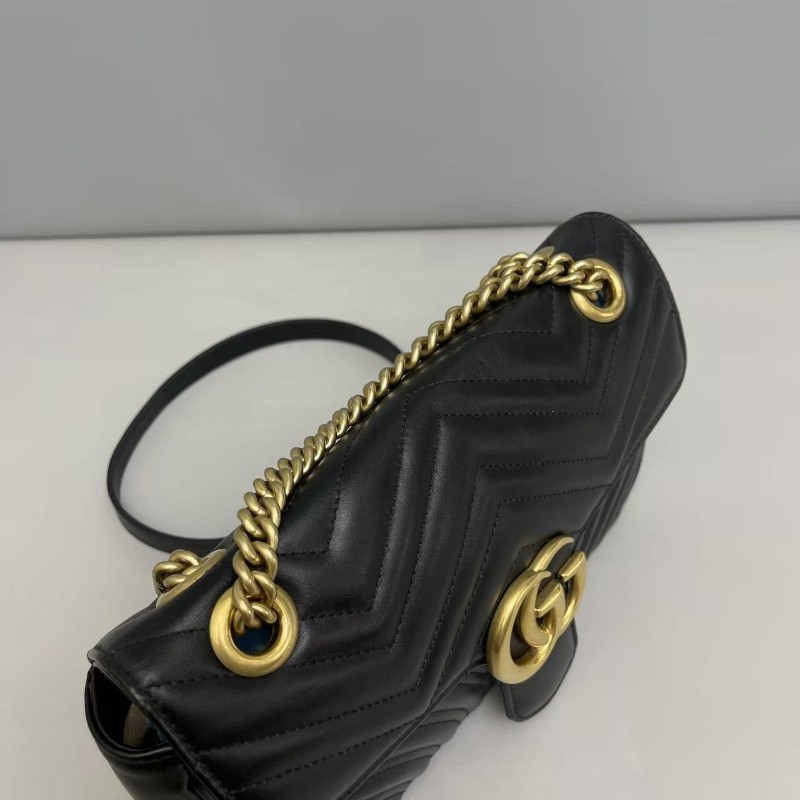 Gucci古馳 marmont中號 黑色全皮肩背包 斜背包-6