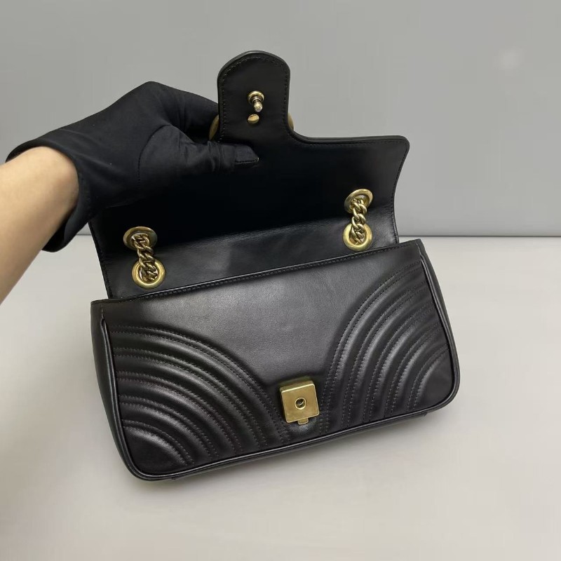 Gucci古馳 marmont中號 黑色全皮肩背包 斜背包-7