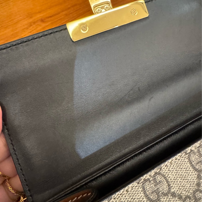 Gucci黑/咖皮革拼pvc padlock斜背包-22